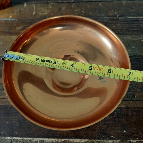 Vtg Shallow Copper Pedestal Catch-all Trinket Dish 6" Boho Farmhouse Whimsygoth - Picture 5 of 6